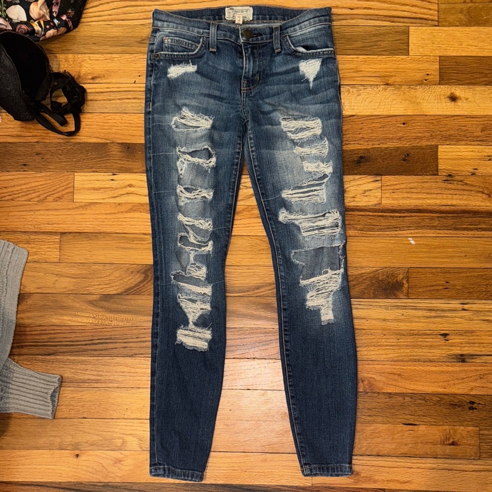 Current/Elliott The Stiletto Bennett Tattered Distressed Blue Skinny Jeans